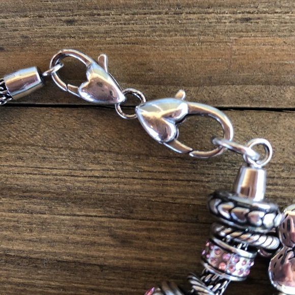 Brighton Pink & Silver Plated Slide Charm Bracelet 17 Charms! EUC - Picture 4 of 14